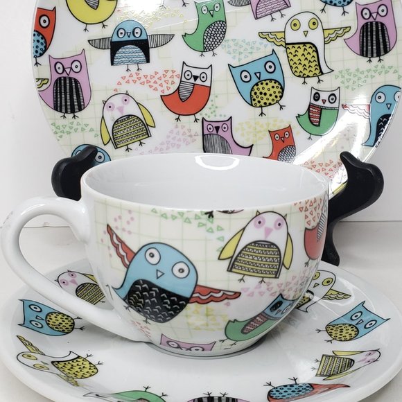 Artistic Owl Print Cup, Saucer, & Plate Set, Creative Tops - Picture 3 of 14